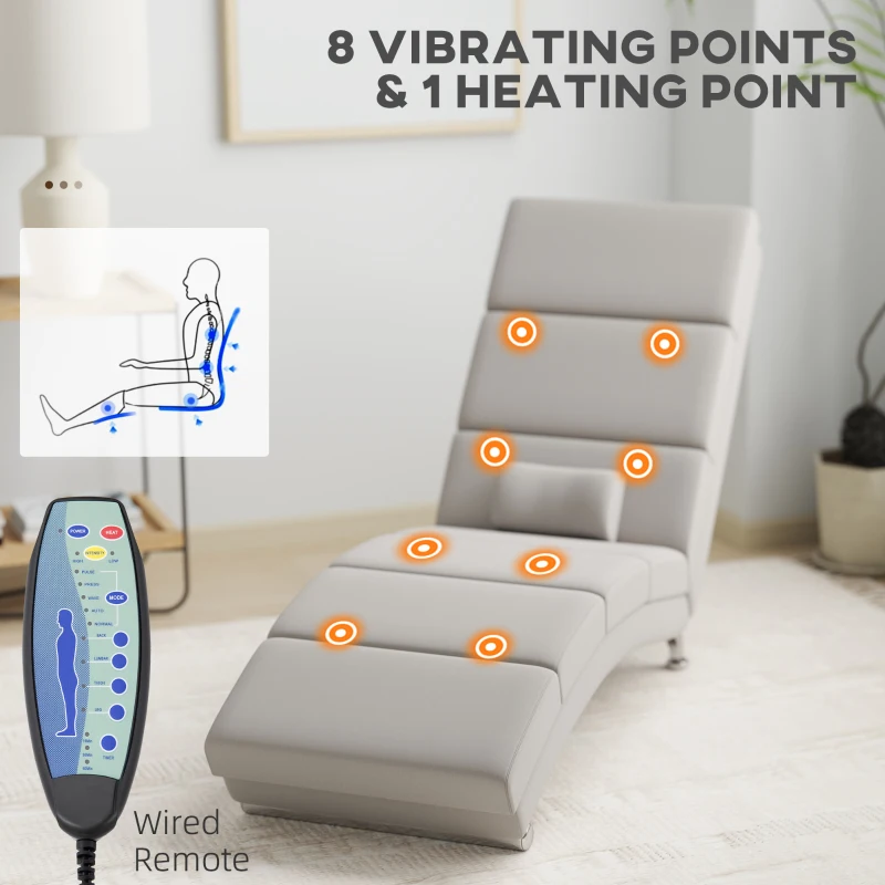 HOMCOM Relaxsessel Elektrisch Massagesessel mit Liegefunktion Wärmefunktion Vibration Lendenkissen 56 x 168 x 84 cm Cremeweiß