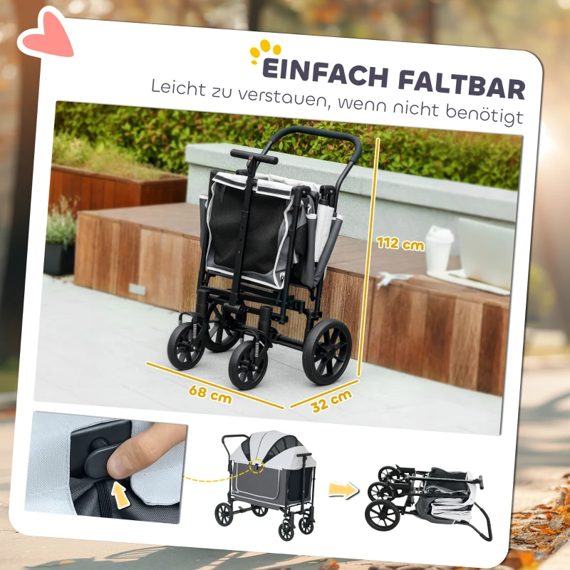 PawHut Dog Stroller, Puppy Buggy Cargo Trailer with Removable Adjustable Canopy, Storage Bag, Washable Cushion, Safety Leashes, Folding Pet Stroller for Large Dogs, Dark Grey