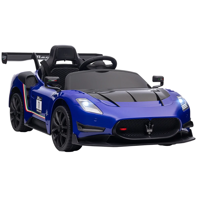 AIYAPLAY Maserati GT2 Licensed 12V Kids Electric Ride on Car, Battery Powered Toy Car with Suspension System, Remote Control Music Horn Lights, Auxiliary Wheels, for Ages 3-5 Years - Blue