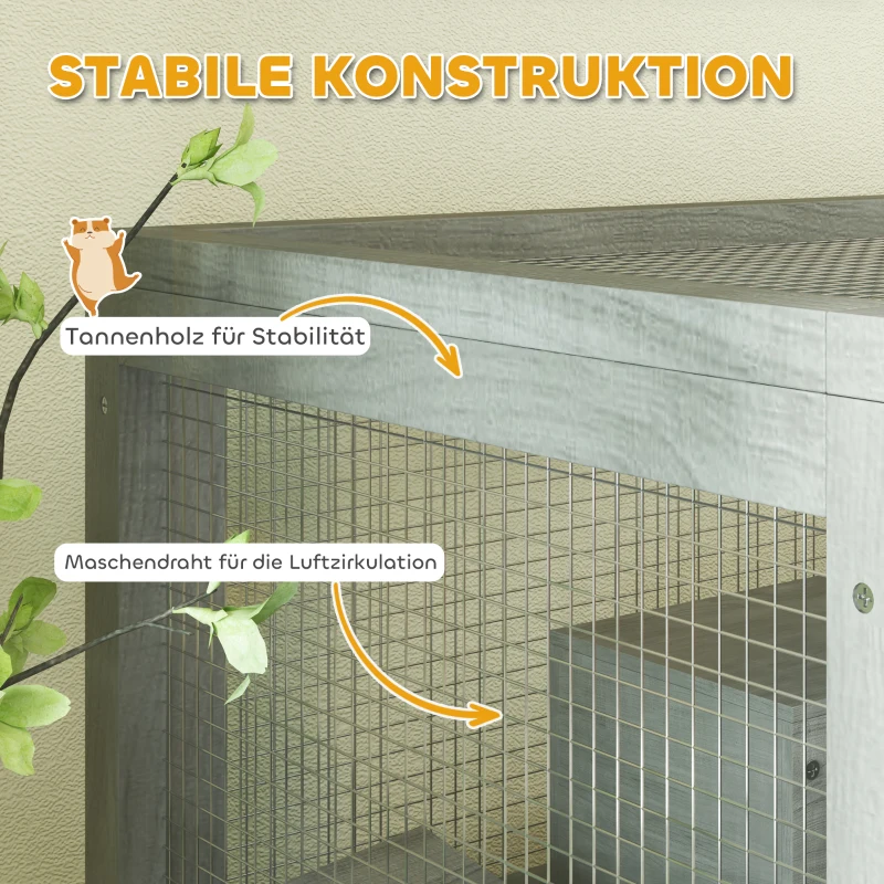 Klatka dla chomika, drewniana, 65 x 45 x 109 cm, szara
