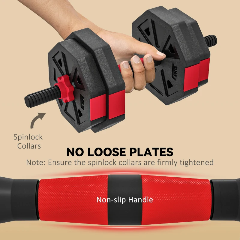 SPORTNOW Zestaw hantli 6-w-1 regulowany 15 KG - sztangi, kettlebells, uchwyty do pompek