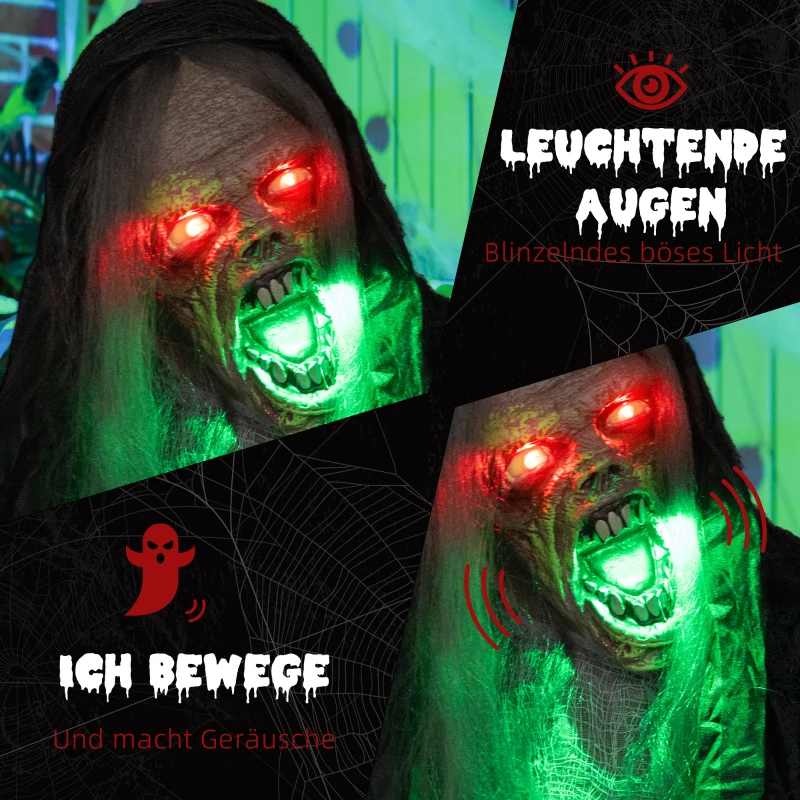 Hanging Monster 183 cm z zielonymi LED, dźwięk Halloween