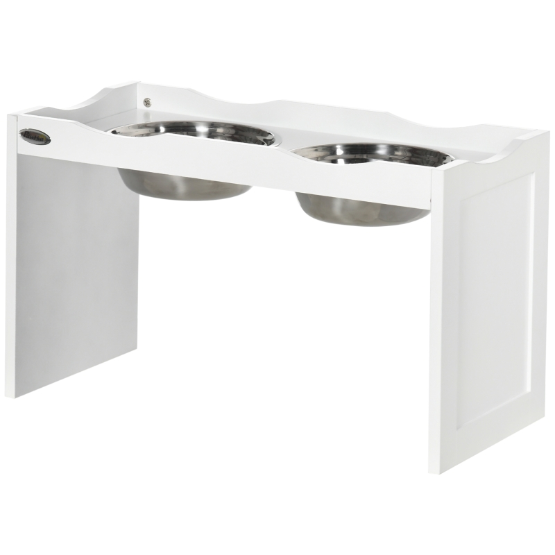 PawHut Podwyższona Miska dla Psa, Miska do Jedzenia z Podwyższonym Brzegiem, 2 x 2L Wyjmowalna Miska dla Psa ze Stali Nierdzewnej, Miska dla Bardzo Dużych Psów, Stacja Karmienia, Biała