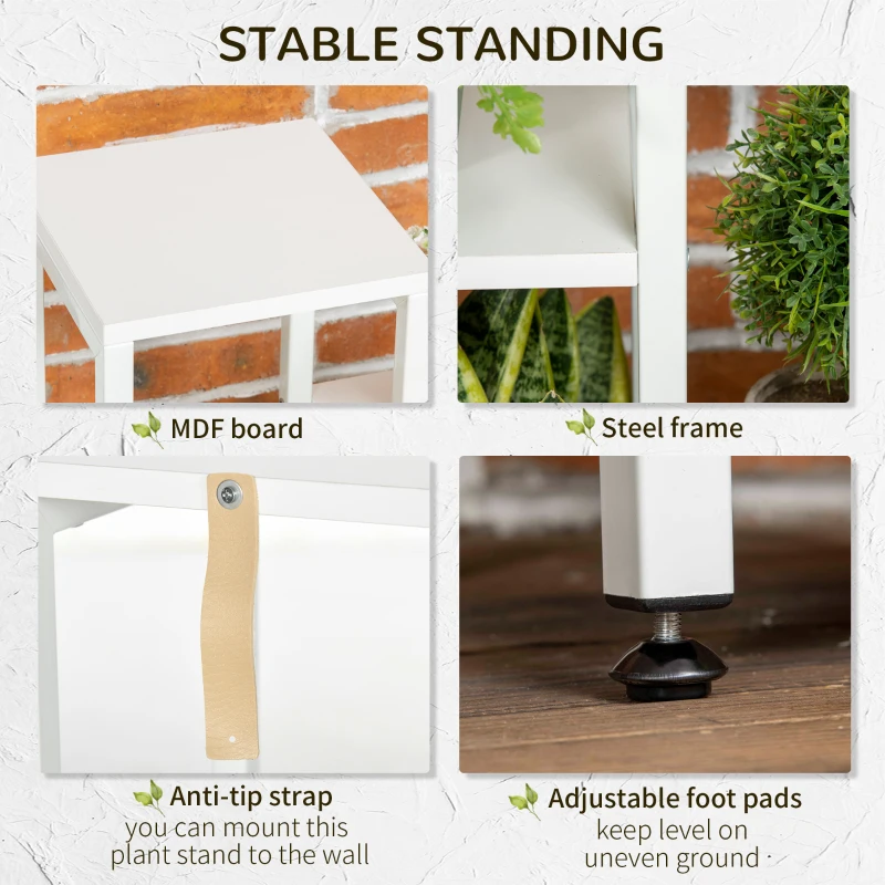 Stojak na rośliny Outsunny z 7 półkami, półka na rośliny, stojak na kwiaty, półka ogrodowa do salonu, narożnik, balkon, obciążenie do 2 kg (każdy poziom), biały 65 x 23 x 94,5 cm