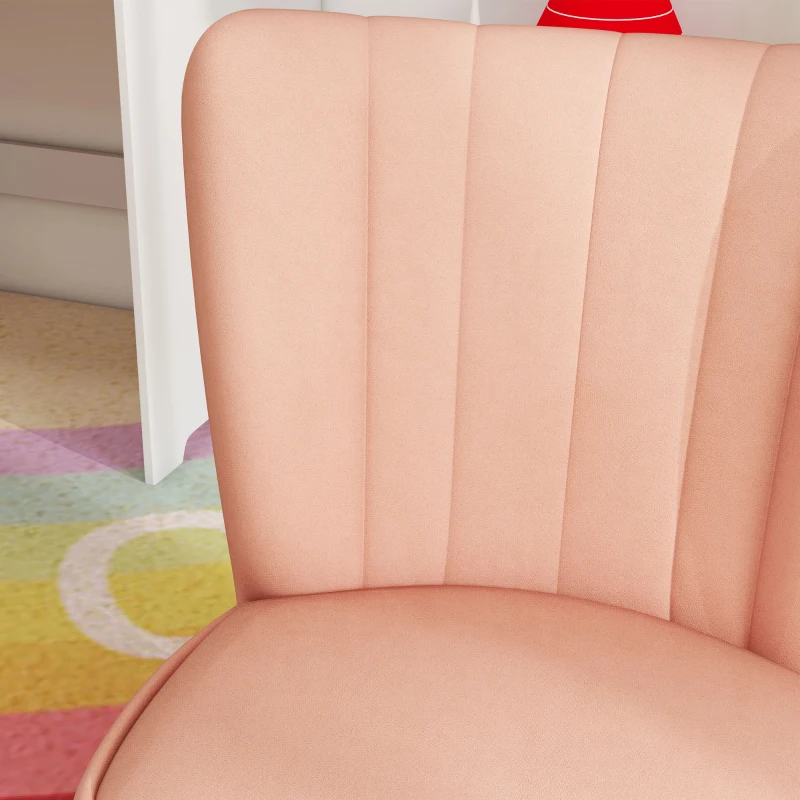 AIYAPLAY Fotelik dla dzieci, sofa dziecięca z aksamitu, nogi z drewna, krzesło dla dzieci 3-7 lat, do pokoju dziecięcego, pokoju zabaw, Różowy
