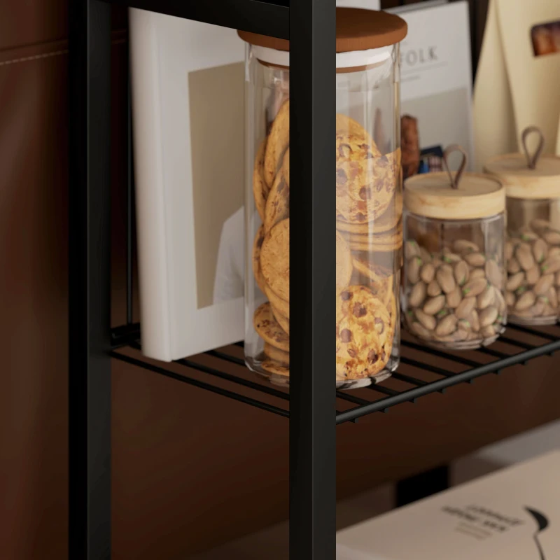 HOMCOM Stolik pomocniczy, 3-poziomowy design, półki w wyglądzie drewna, rama stalowa, Czarny