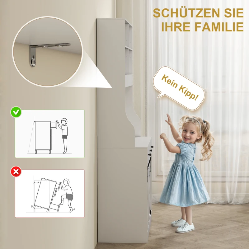 HOMCOM Szafka kuchenna, wysoka szafka z blatem roboczym, bufet z drzwiami przesuwnymi, 3 szuflady, regulowane półki, szafka do przechowywania dla kuchni jadalni 93,5x40x180 cm Biała