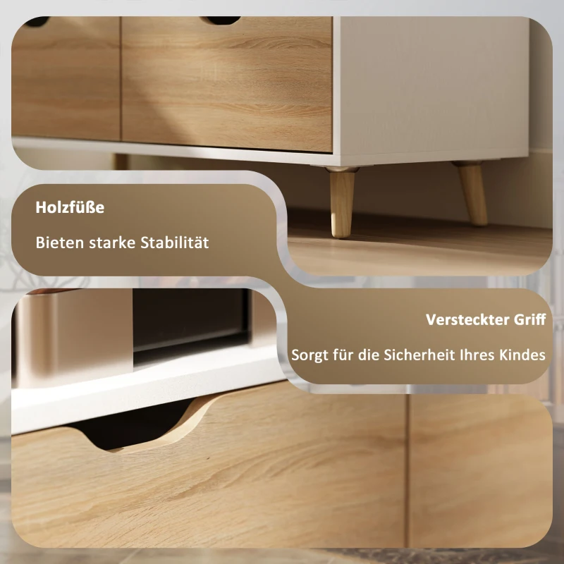HOMCOM tv-meubel tv-dressoirelement met schuiflades en open planken hout wit + naturel 99 x 39 x 58 cm