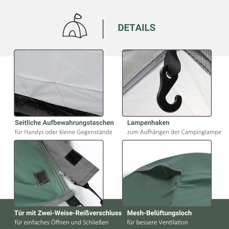 Outsunny tent voor 3-4 personen 190T kampeertent met haringen koepeltent glasfiber polyester 325 x 183 x 130 cm