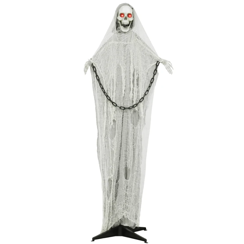 Outsunny 183cm Dekoracja na Halloween Sensenmann z LED, Funkcją Dźwiękową, Dekoracja Drzwi z Regulowanymi Ramionami, Głową, Figura Ogrodowa w Naturalnej Wielkości na Imprezę