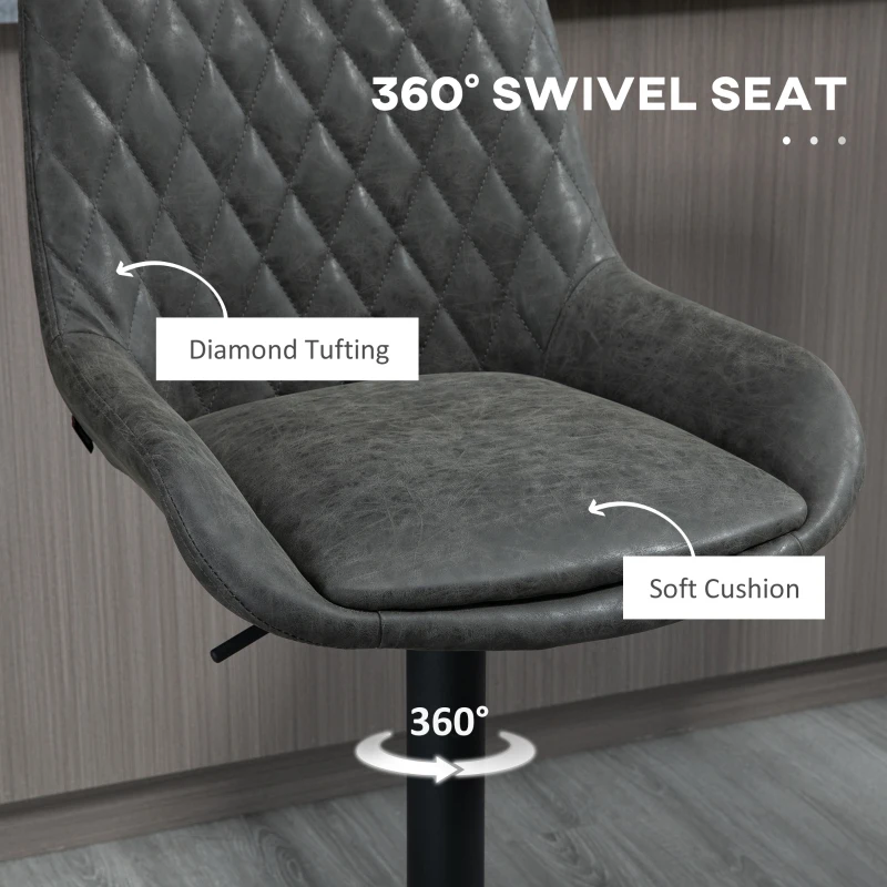 HOMCOM 2 szt Stołki barowe z oparciem, regulowane krzesło barowe z podnóżkiem, krzesło kuchenne do jadalni i kuchni, sztuczna skóra, kolor szary