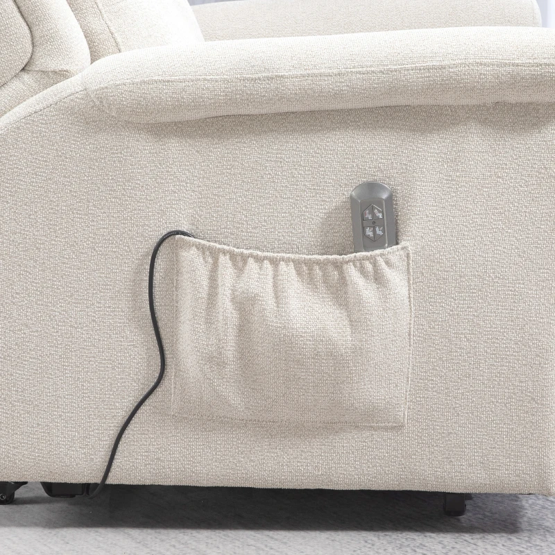 HOMCOM Fotel do telewizji z pomocą przy wstawaniu, elektryczny relax z funkcją leżenia, TV fotel z systemem sprężynowym, pilotem i kieszenią boczną, do salonu, jasnoszary