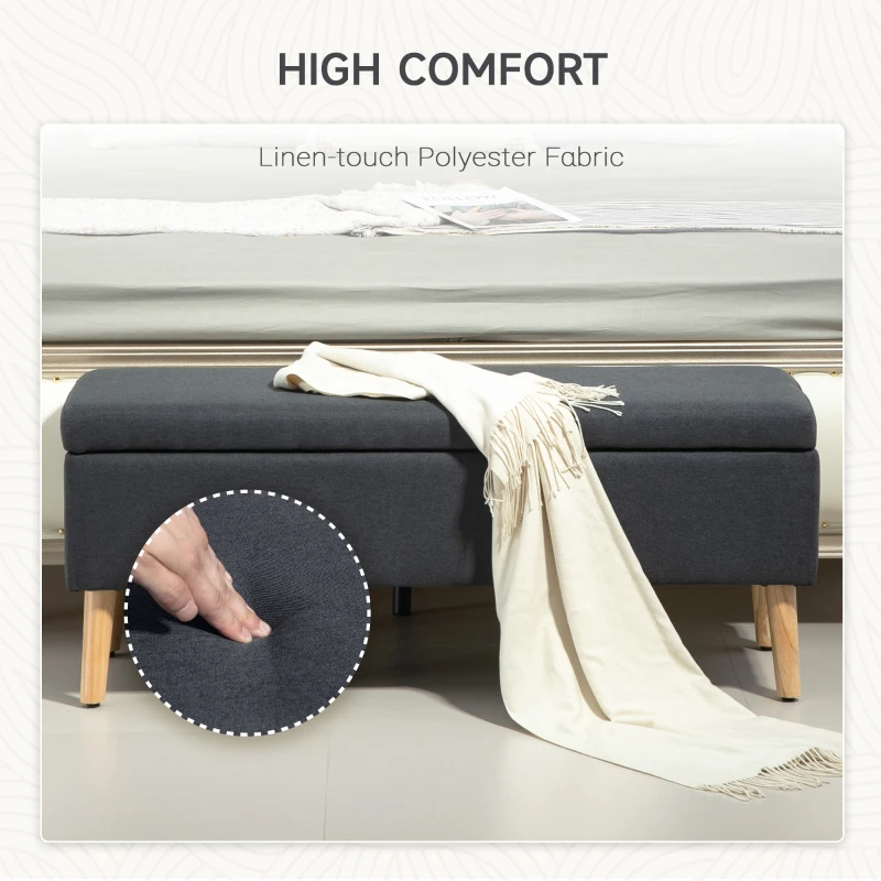 Ławka z pojemnikiem, skandynawski styl, ciemnoszara, poliester