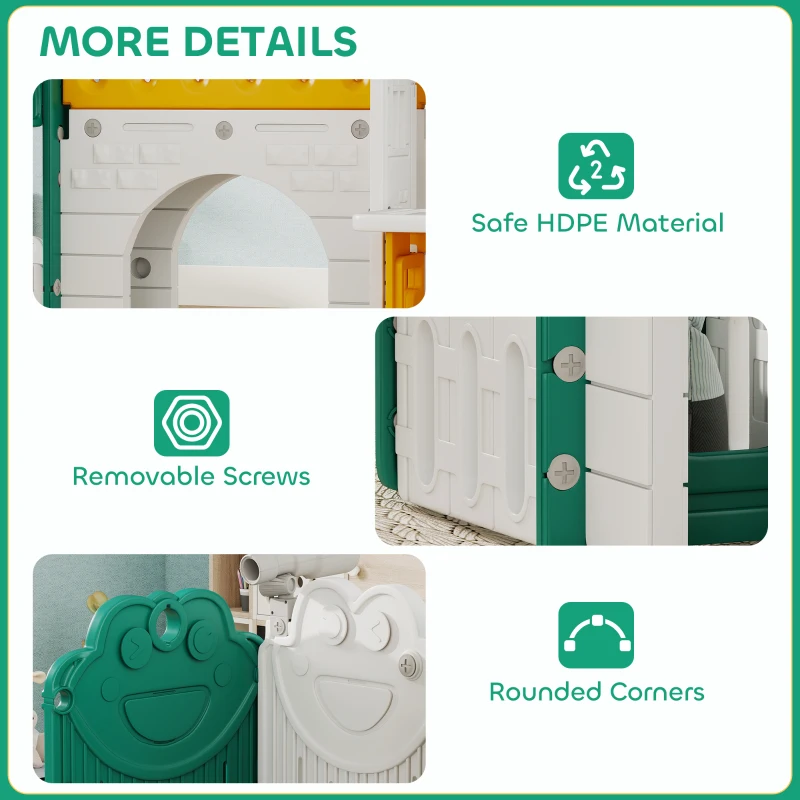 AIYAPLAY 7 w 1 Zjeżdżalnia dla dzieci z miejscem do zabaw, koszykówką, tunelem, teleskopem, miejscem do przechowywania, domkiem do zabaw, plac zabaw wewnętrzny i zewnętrzny dla maluchów 1-4 lata, Żółty+Zielony