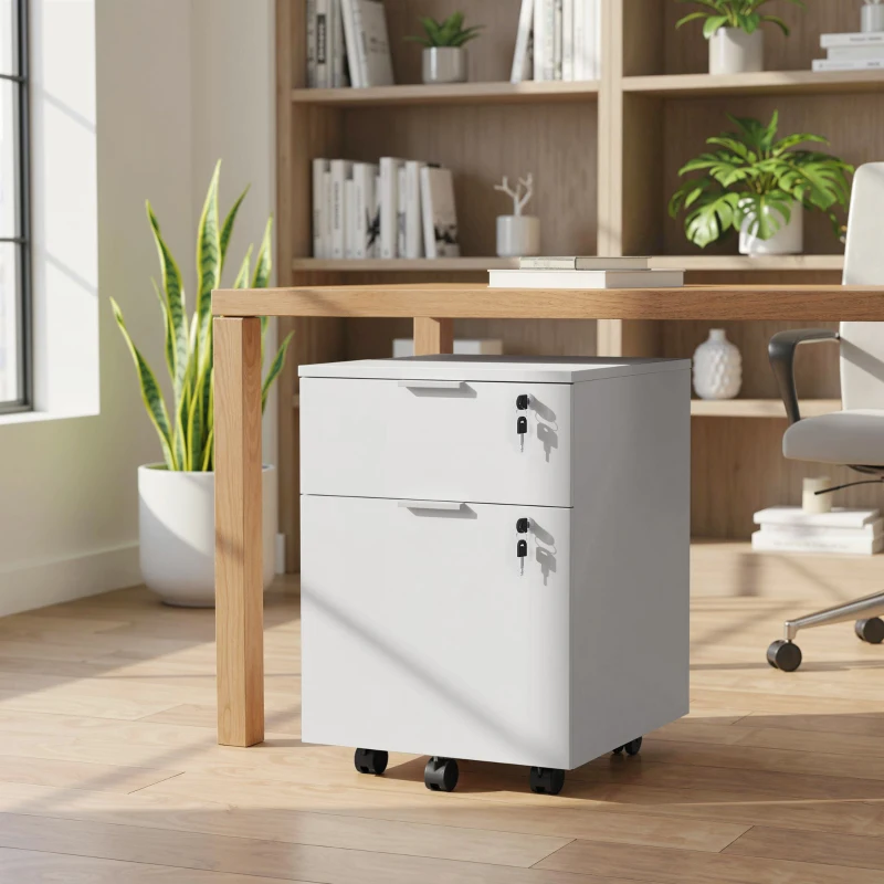 HOMCOM Two-Drawer Lockable Filing Cabinet - White