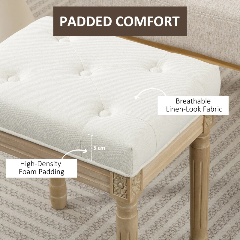 HOMCOM Podnóżek z lnianym siedziskiem, ławka tapicerowana, podnóżek z tapicerowanym siedziskiem, drewniane nogi, podnóżek do salonu, sypialni, 42 x 32 x 46,5 cm, Beżowy