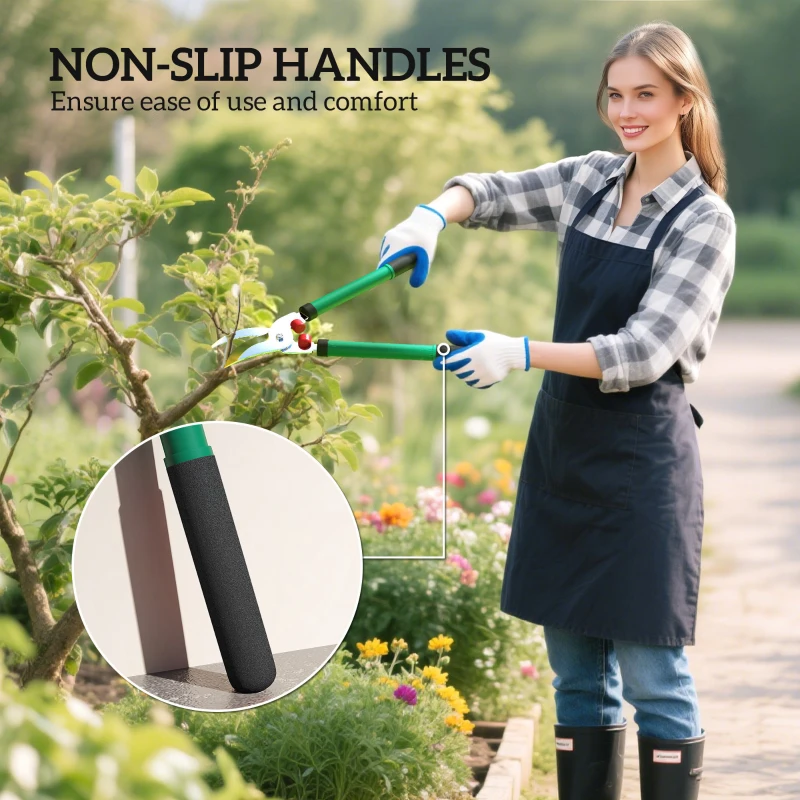 Zestaw nożyc ogrodowych Outsunny 2-częściowy, długość ostrza 40 cm, sekator z antyadhezyjnymi ostrzami metalowymi, 51 cm nożyce ogrodowe do cięcia żywopłotów i gałęzi