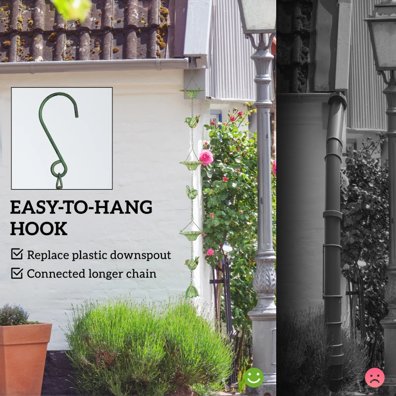 Zestaw 3 metalowych łańcuchów deszczowych 123 cm z ptakami