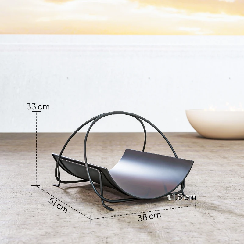 Outsunny Regał na drewno kominkowe wewnętrzne 51 x 38 x 33cm, geometryczny regał na drewno z uchwytem, podniesiony stojak na drewno kominkowe, czarny