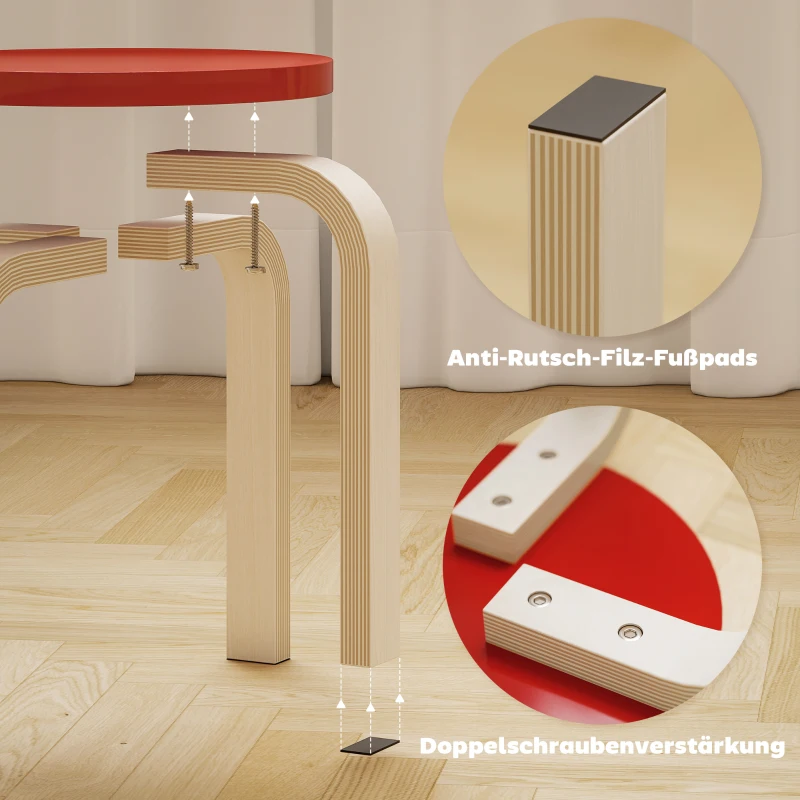 HOMCOM 4-Piece Stacking Stools, Colourful Round Wooden Stools for Home Office, Dining Room, Blue, Yellow, Red, Green