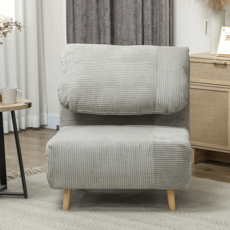 HOMCOM 2 w 1 Sofa do spania Fotel do spania Regulowana poduszka Kordonk, do sypialni, salonu Jasnoszary 82 x 87 x 89 cm