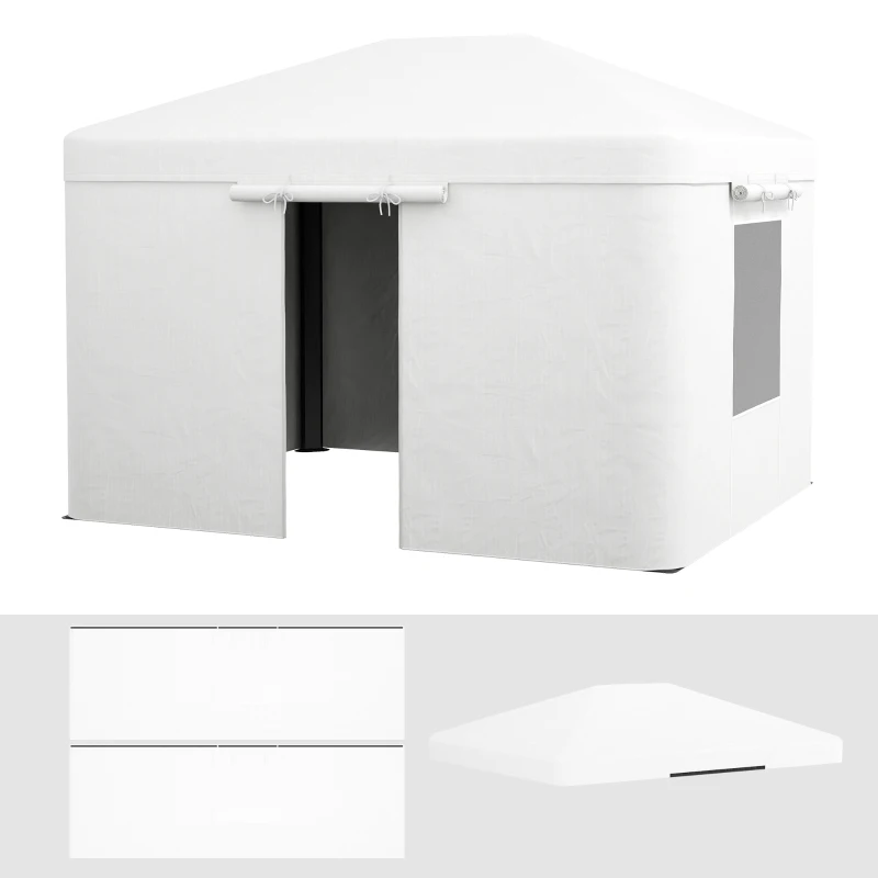 Zestaw zastępczy na dach pawilonu ogrodowego Outsunny z 2 bocznymi ścianami, wodoodporny pokrowiec na pawilon ogrodowy, namiot ogrodowy, Biały