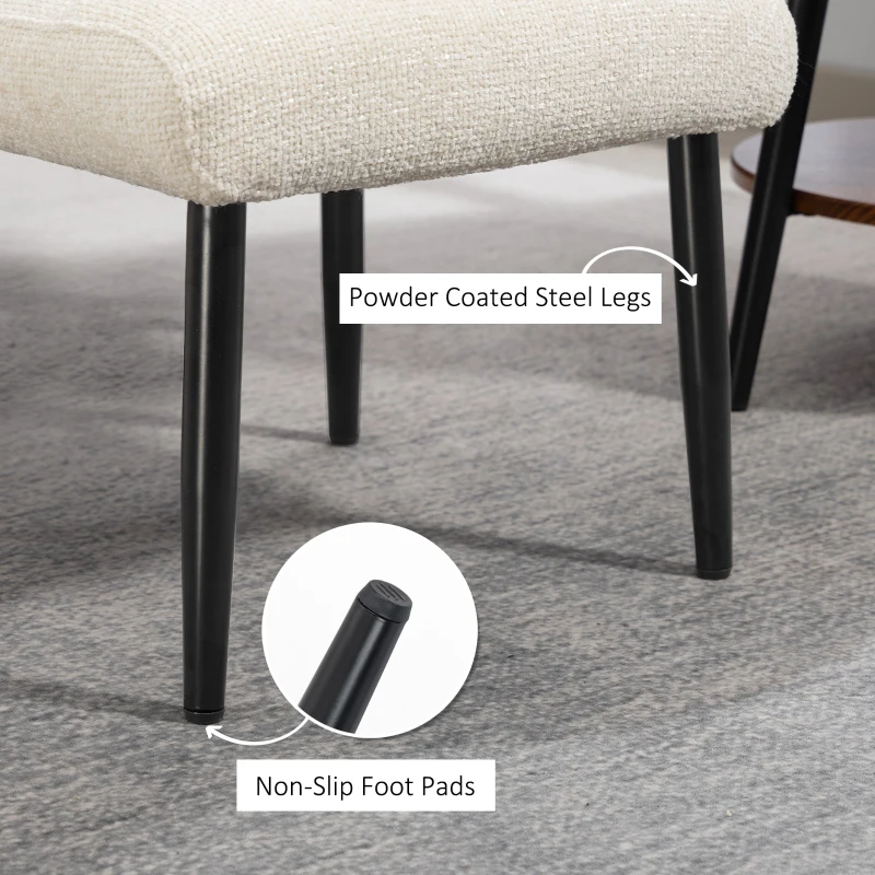 HOMCOM Taboret z miękką poduszką na stalowych nogach, taboret podnóżek z tkaniny chenille do sypialni, salonu, kolor kremowy