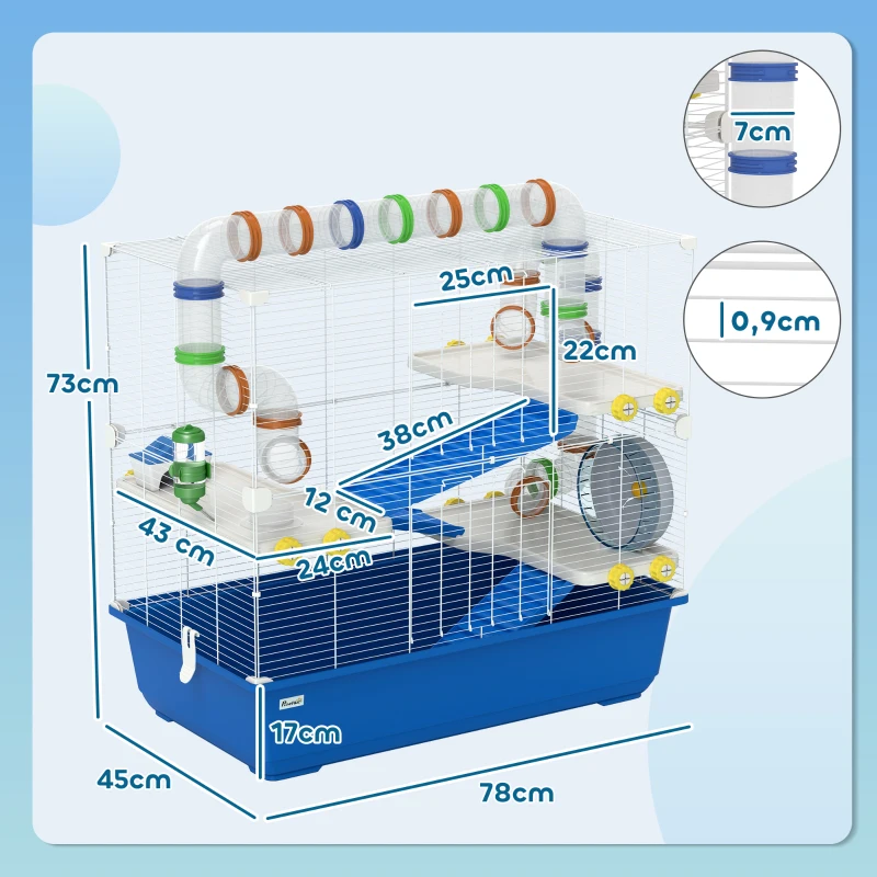 Klatka dla chomika 4 poziomy, tunel, domek, koło, 78x45x73 cm