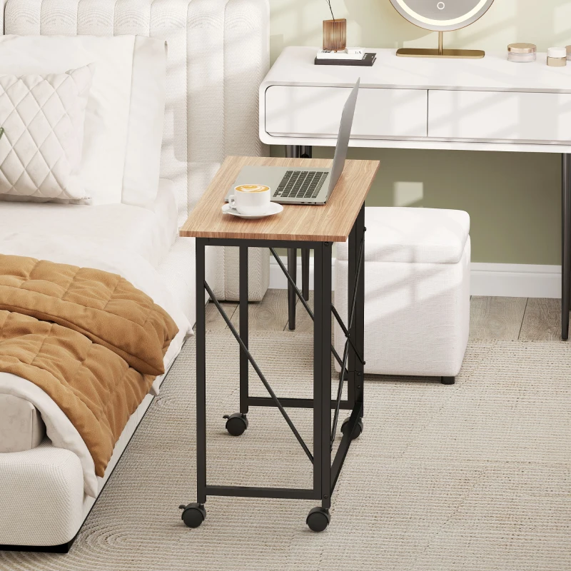 HOMCOM Small Folding Desk, 80 cm Foldable Computer Desk on Wheels for Small Space, Easy Assembly, Space Saving Writing Table for Home Office, Bedroom, Natural Tone