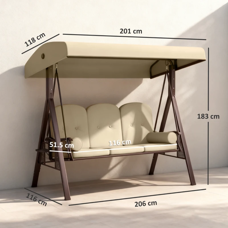 Outsunny Three-Seater Garden Swing Chair - Brown