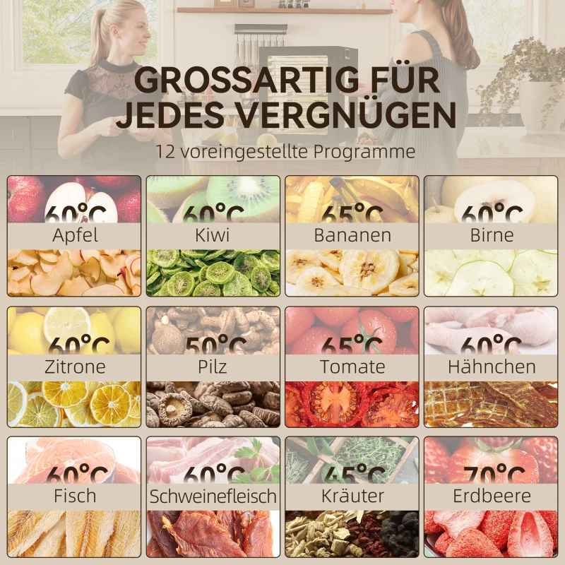 HOMCOM Food Dehydrator with 12 Stainless Steel Tray, 850W Food Dryer Machine with LED Touch Panel, 40-70℃ Adjustable Temperature, 48H Timer for Drying Fruit, Meat, Vegetable, Jerky, Pet Treat, Black