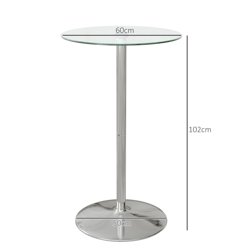 HOMCOM Round Bar Table, Modern Bistro Table with Tempered Glass Top and Steel Frame, High Pub Table for 2, Easy Assembly for Breakfast Bar, Dining Room, Clear