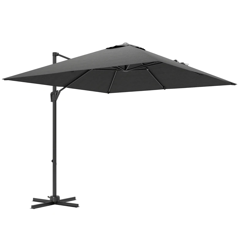Outsunny Parasol déporté carré inclinable manivelle avec pied en acier dim. 2,5L x 2,5l x 2,5H m alu. polyester haute densité gris