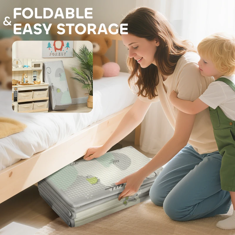 AIYAPLAY Składana mata do zabawy dla niemowląt, dwustronna wodoodporna mata, miękka mata piankowa do raczkowania dla dzieci do sypialni, pokoju dziecięcego i pokoju zabaw, 200 x 150 x 1,5 cm, motyw zwierzęcy