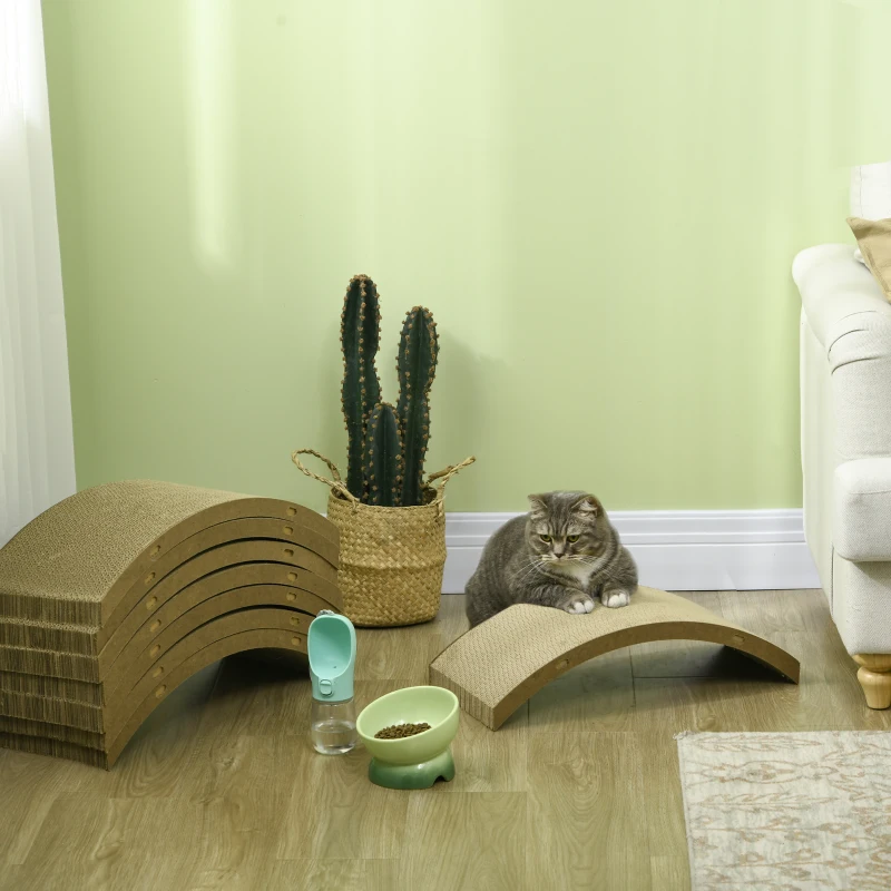 PawHut Drapak dla Kotów, Zestaw 8 Mat Drapakowych Recyklingowych, Tektura Falista, do Kołowrotka dla Kotów, do 5 kg, 55 x 25,5 x 3 cm, Brąz