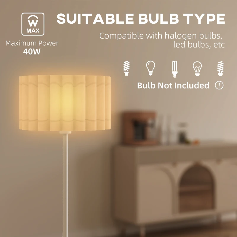 HOMCOM Floor Lamp for Living Room, Modern Standing Lamp with Wave Shade & Foot Switch, Minimalist Tall Pole Lampshade for Bedroom, Office, E27 Holder Without Bulb (40W Max), White