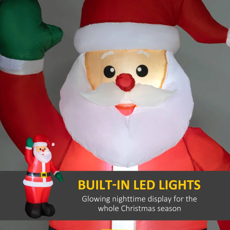 Nadmuchiwany Mikołaj Outsunny 184cm z oświetleniem LED, Wodoodporna Dekoracja Świąteczna Santa Claus do Wnętrza i Ogrodu, IP44