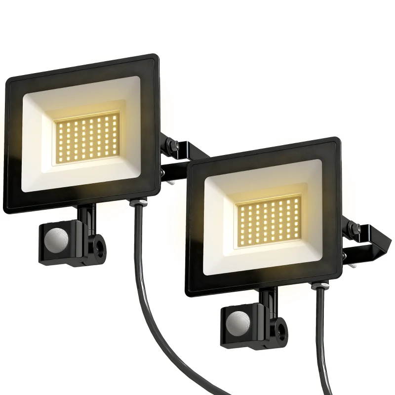 Zestaw 2 sztuk lamp roboczych HOMCOM 50W 5500LM 6000K IP65 Obrotowa, regulowana z 3 trybami światła, przenośna dla garażu, warsztatu, budowy