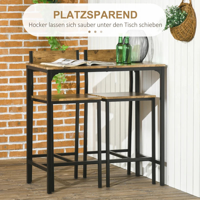 HOMCOM bartafel met 2 stoelen, 3-delige tafelset, barstoel, barkruk, MDF, naturel, zwart, 89 x 45 x 87 cm