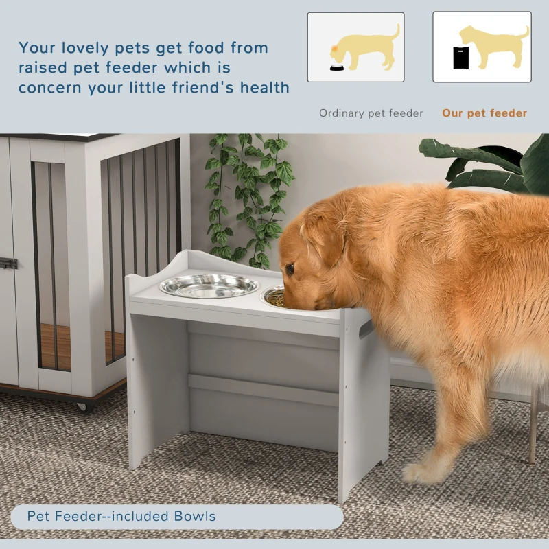 PawHut Podniesiona miska dla psa, regulowany stojak na pokarm, stacja żywieniowa z 2L misą stalową, stojak na pokarm, uchwyt, bar dla psów wszystkich rozmiarów, Biały