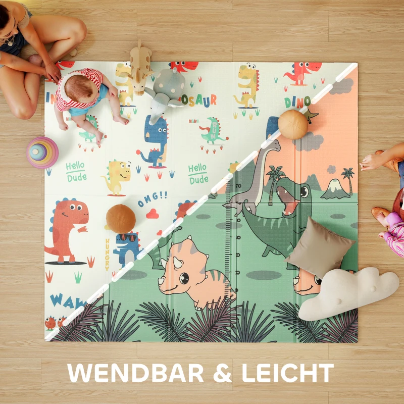 AIYAPLAY Baby Play Mat Double Sided, Foldable Activity Playmat, Reversible & Waterproof, Kids Large Foam Crawling Mat for Outdoor Indoor Playtime Picnics, 196 x 176 x 1.5cm, Dinosaur Theme