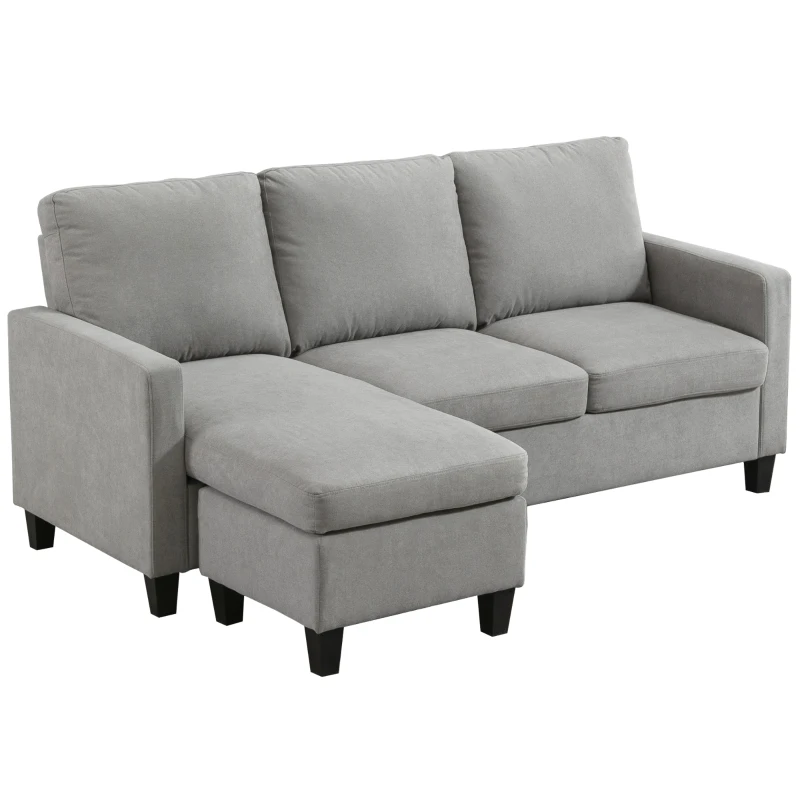 Narożnik HOMCOM z odwracalnym szezlongiem, sofa 3-osobowa w kształcie L, tapicerowana narożna sofa do salonu, sypialni, jasnoszary, 197 x 139 x 91 cm