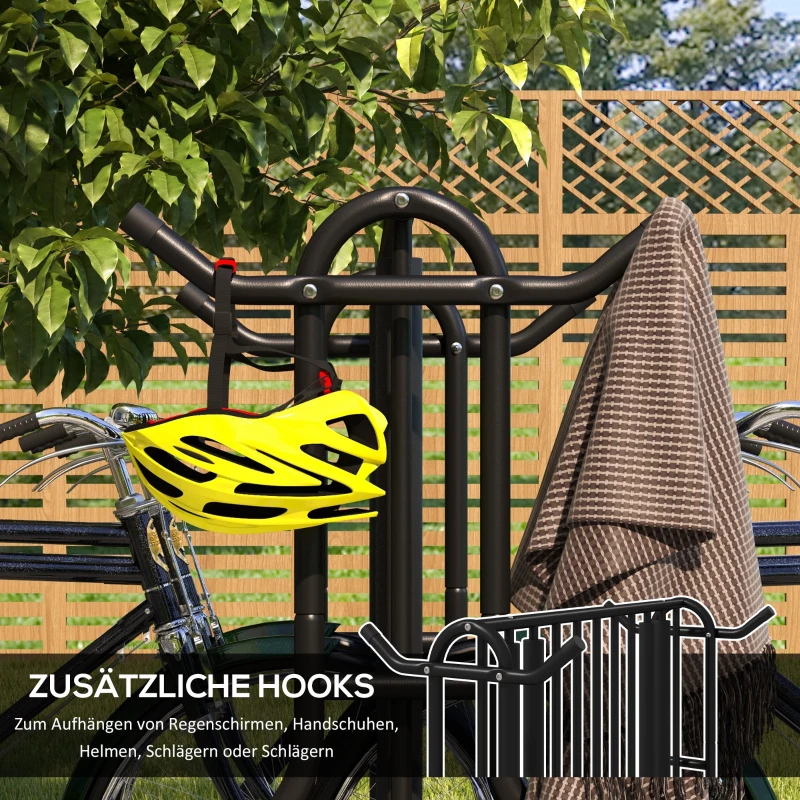 DURHAND Stojak rowerowy wielostojak na rowery stojak na rowery odporny na warunki atmosferyczne dla 4 rowerów, dwustronny, stal 90 x 80 x 80 cm, Czarny