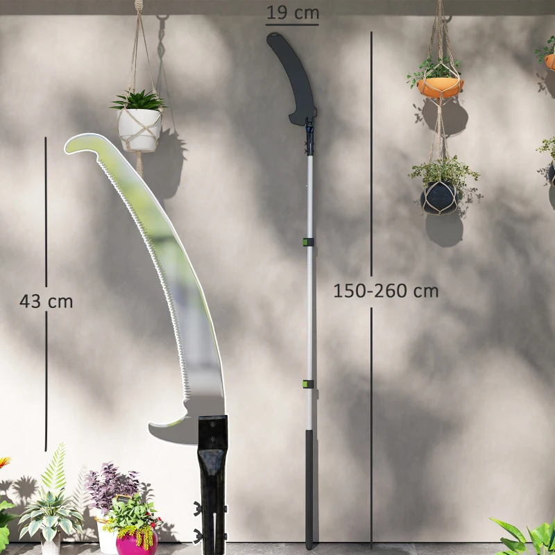 Outsunny Teleskopowa Piła do Gałęzi 1,5–2,6m, Sekator z Mechanizmem Blokującym, Teleskopowy Uchwyt, Ostrze Antyadhezyjne, Lekka Sekator do Świeżych Gałęzi i Gałązek