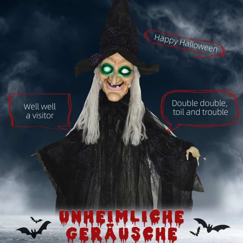 Dekoracja Halloween 183 cm, Czarownica z LED i dźwiękiem