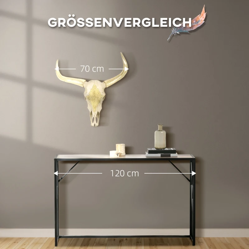 HOMCOM Dekoracja Ścienna Czaszka Byka z Tworzywa Sztucznego Dekoracja Stołowa Byk Czaszka Głowa Byka Czaszka Styl Modernistyczny do Sypialni Salonu z Liśćmi Złota 70 x 17 x 83 cm