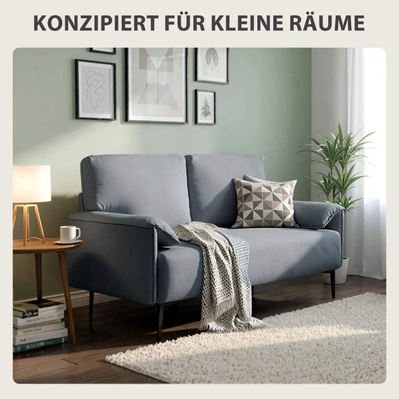 HOMCOM Sofa 2-osobowa 127 cm Mała Couch Grubo Wyściełana Sofa z Podłokietnikami, Wygląd Aksamitu, Nowoczesna Sofa do Salonu, Sypialni, Małych Przestrzeni, Szara