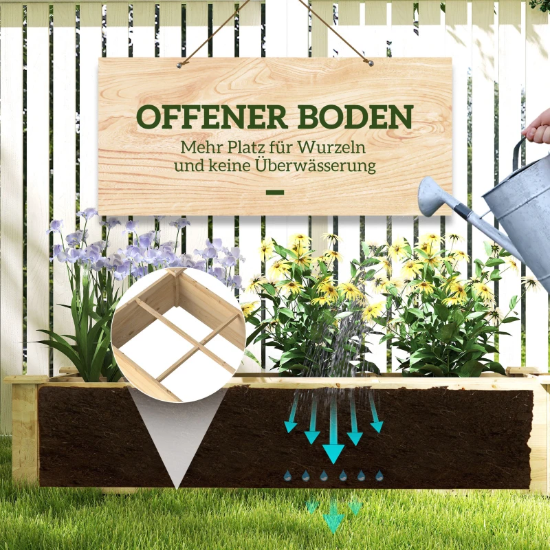 Outsunny Podwyższone Grządki z Drewna, Duża Skrzynka do Sadzenia z 2 Przegrodami, Skrzynka na Kwiaty, Grządki na Zioła i Warzywa do Ogrodu, Balkonu, Naturalna, 237 x 60 x 25cm