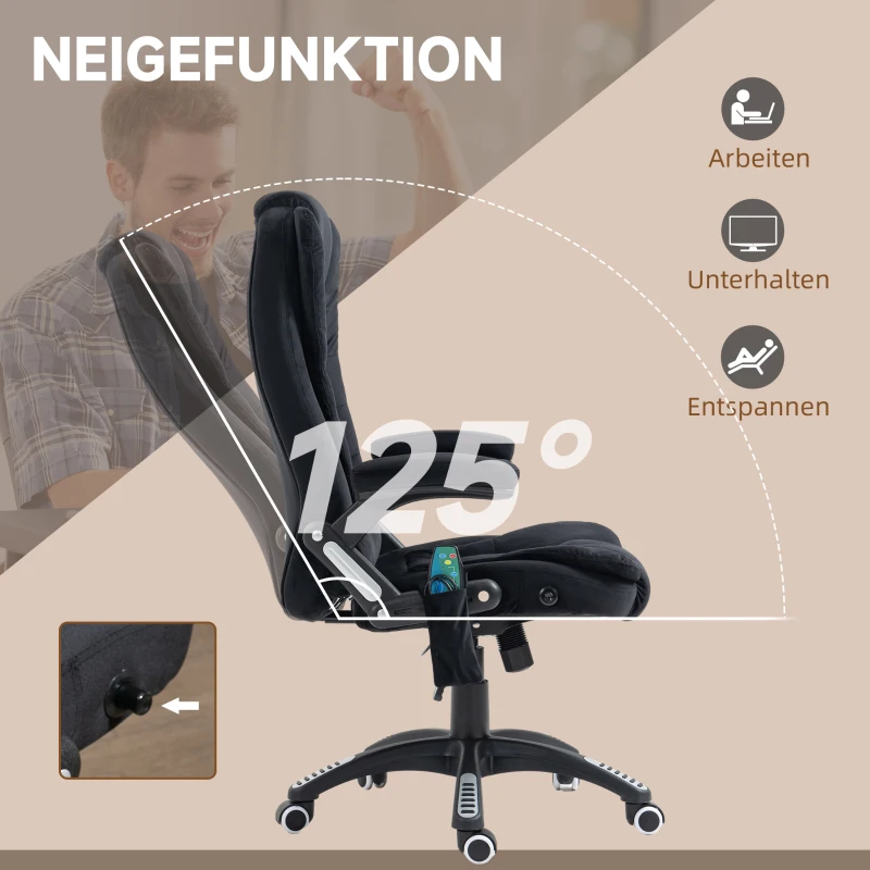 Vinsetto Fotel biurowy z funkcją kołysania, Fotel do masażu z funkcją podgrzewania, ergonomiczny fotel kierownika z regulacją wysokości, nośność 120 kg, czarny