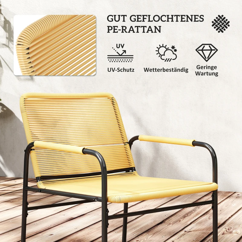 Outsunny 3-Piece Rattan Bistro Set, Wicker Garden Furniture Set with Coffee Table and Chairs, Patio Rattan Conversation Furniture Set for Balcony, Porch, Terrace, Yellow